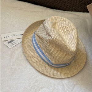Janie and Jack Beige Hat with Sky Blue Band